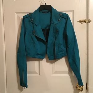 Celebrity Pink teal cropped jacket